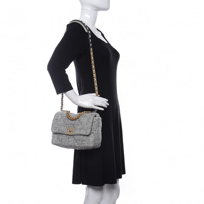 Chanel Tweed Quilted Medium Chanel 19 Flap Grey Ecru 2 of 10