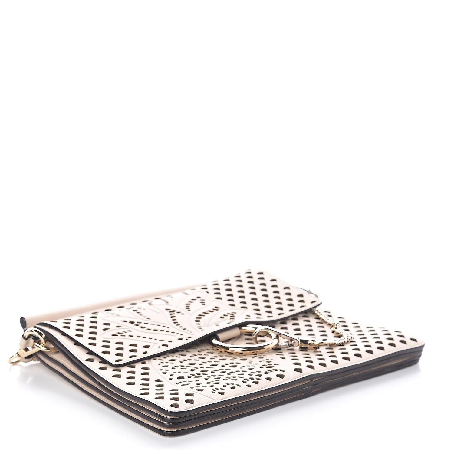 Chloe Calfskin Pineapple Perforated Medium Faye Shoulder Bag Abstract White 4 of 9