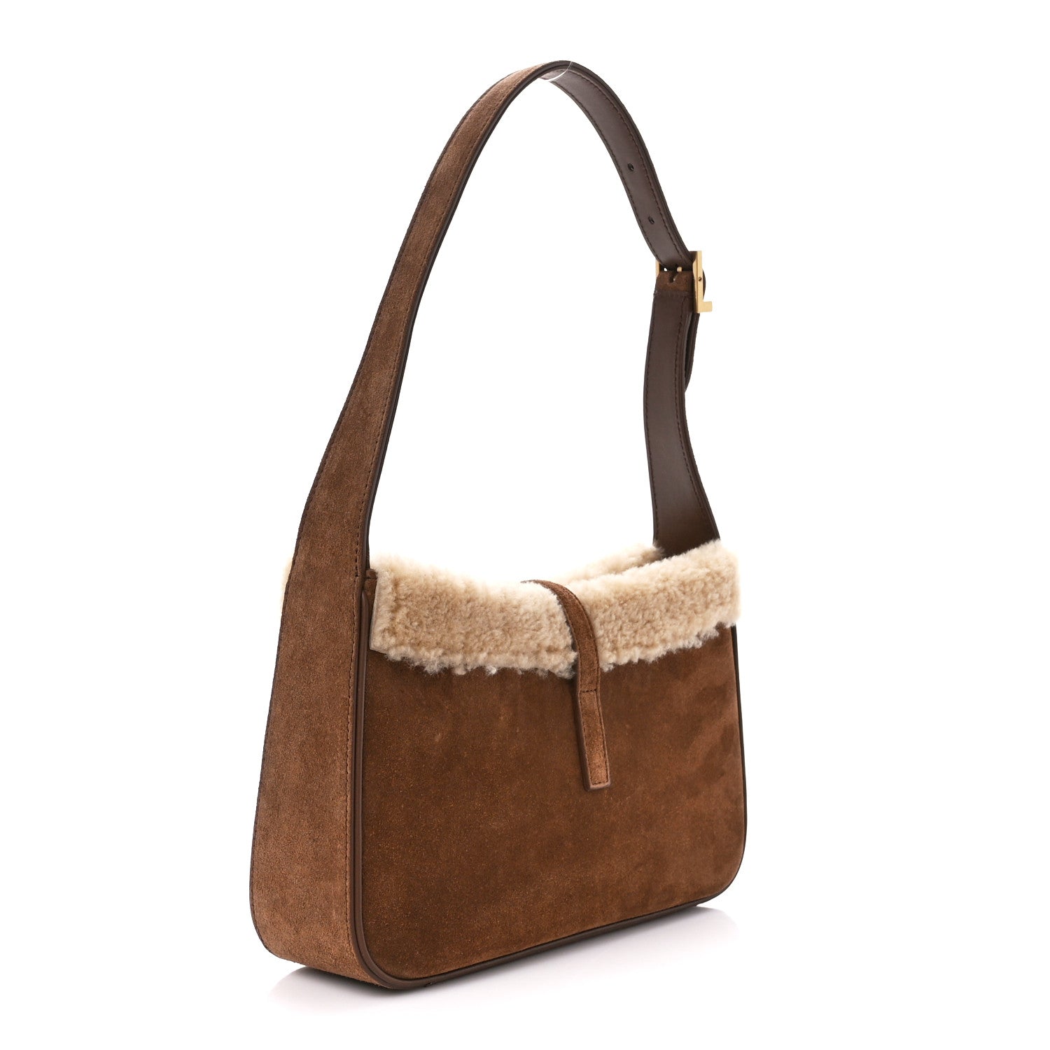 Saint Laurent Suede Calfskin Shearling Le 5 A 7 Hobo Dark Cigar Natural Beige 3 of 11