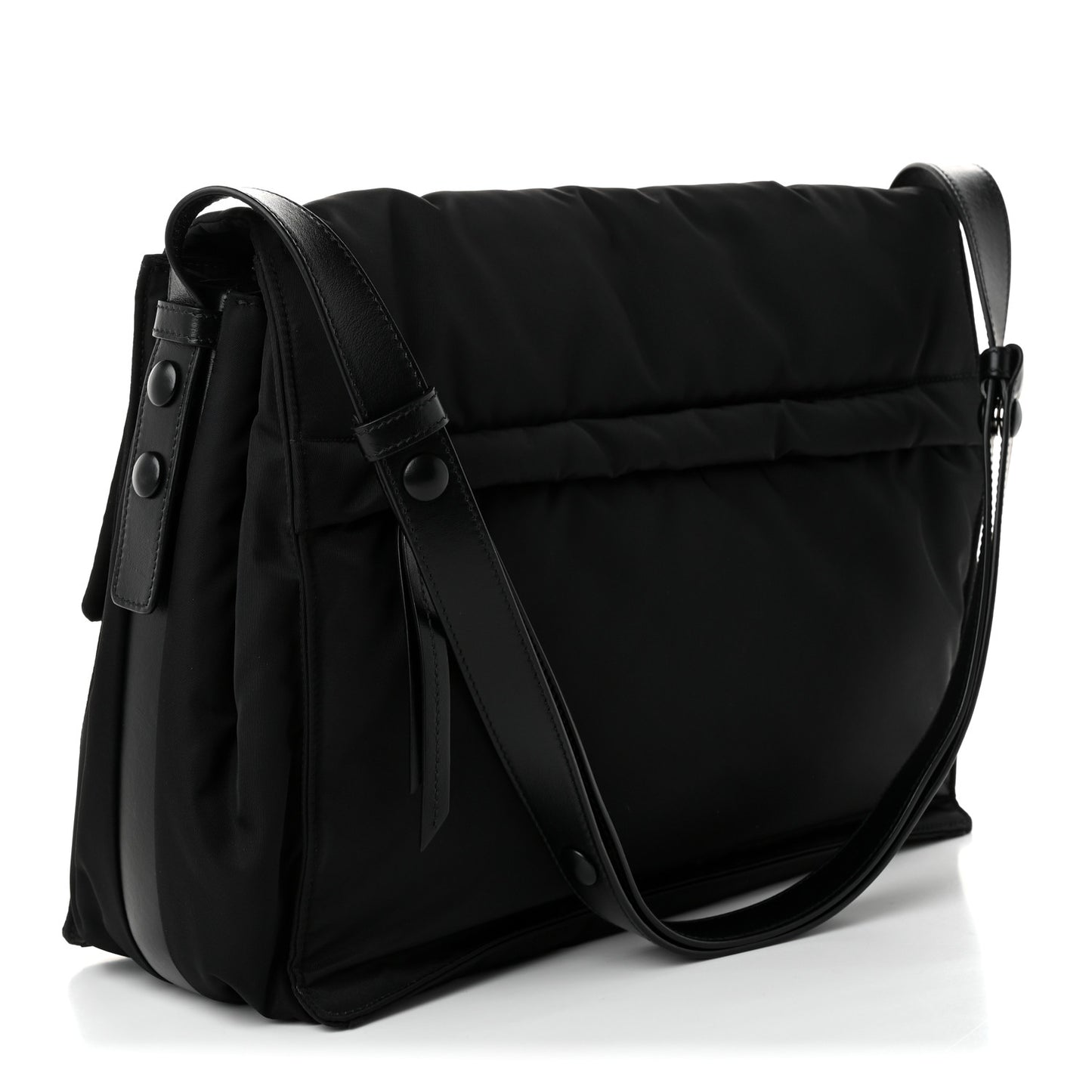 Re-Nylon Vitello Padded Large Flap Shoulder Bag Black
