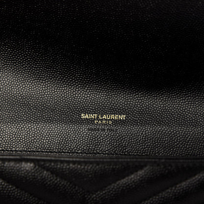Saint Laurent Grain De Poudre Matelasse Chevron Monogram Envelope Clutch Black 6 of 8