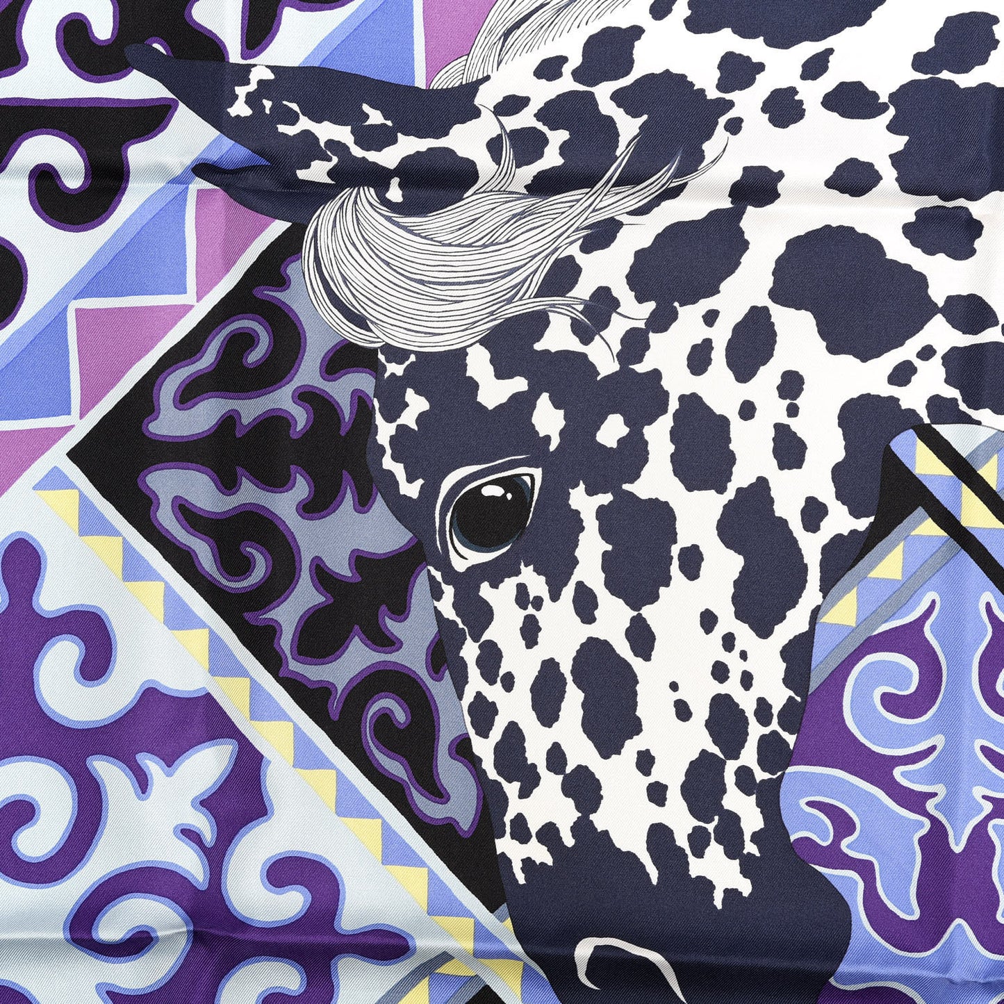 Silk Appaloosa Des Steppes Scarf 90 White Casse Marine Violet