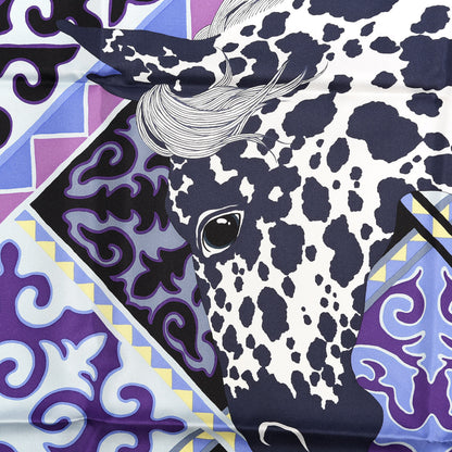 Hermes Silk Appaloosa Des Steppes Scarf 90 White Casse Marine Violet 2 of 4