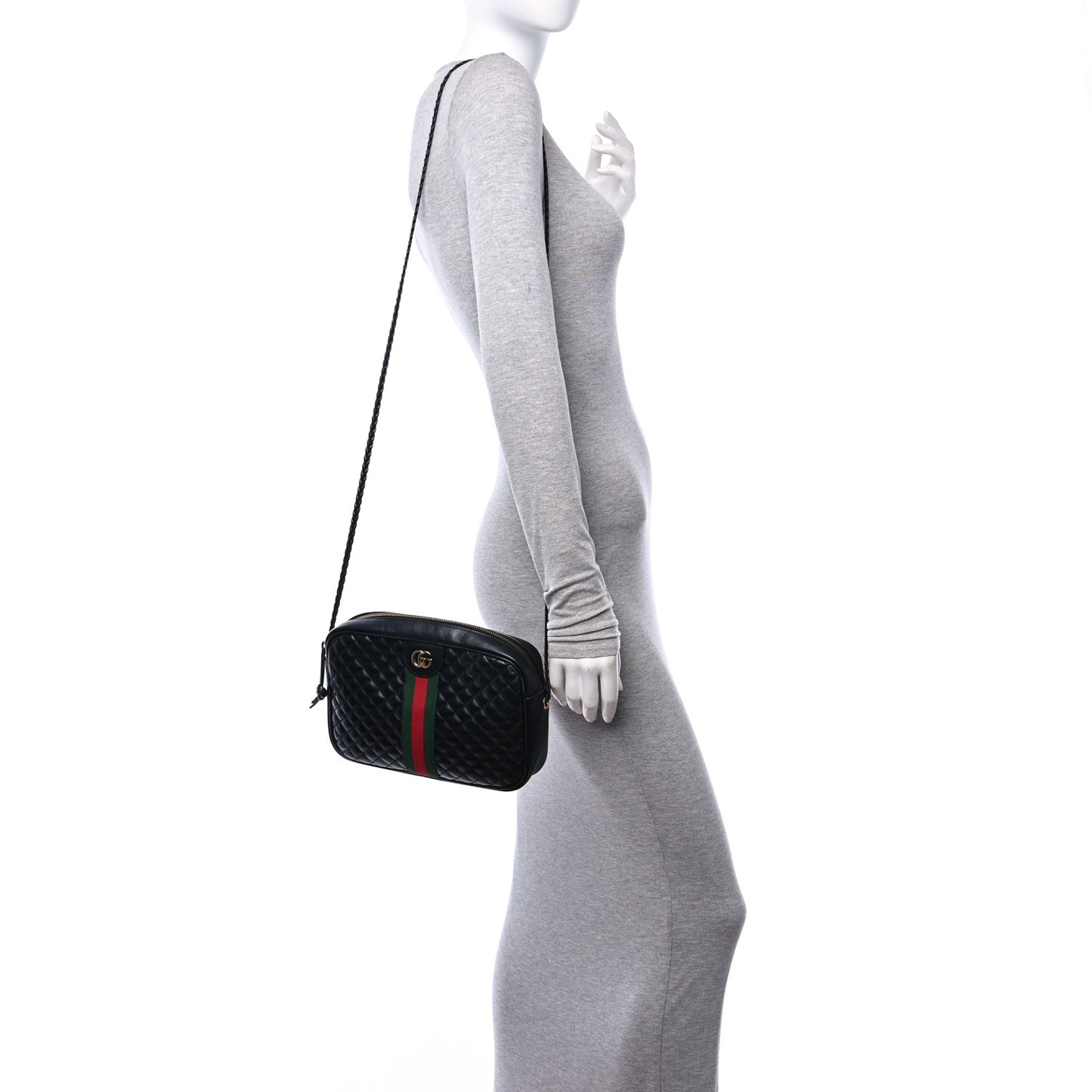 Calfskin Web Trapuntata Small GG Shoulder Bag Black