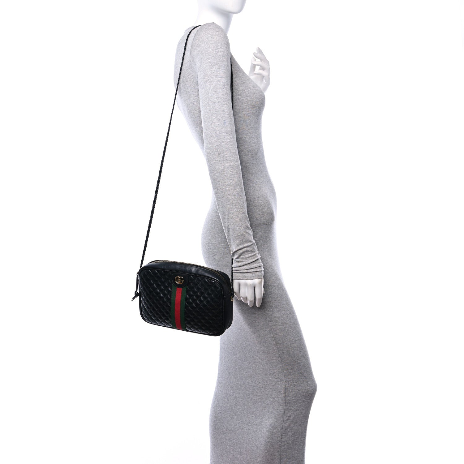 Gucci Calfskin Web Trapuntata Small GG Shoulder Bag Black 3 of 12