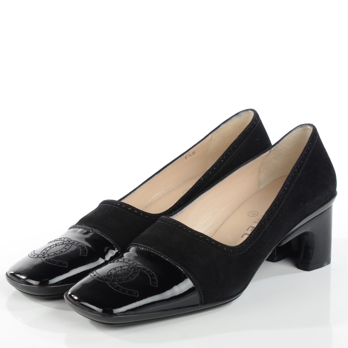 Patent Suede CC Cap Toe Pumps 37.5 Black