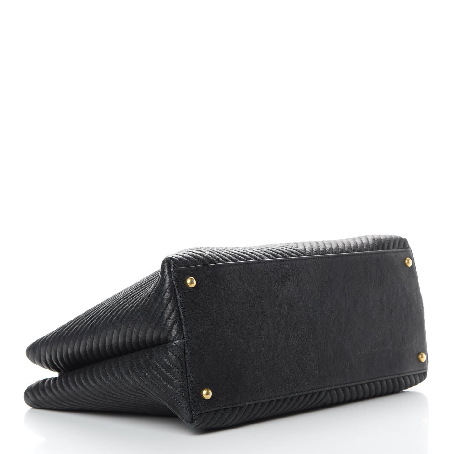 Wrinkled Lambskin Chevron Quilted Large Surpique Tote Black