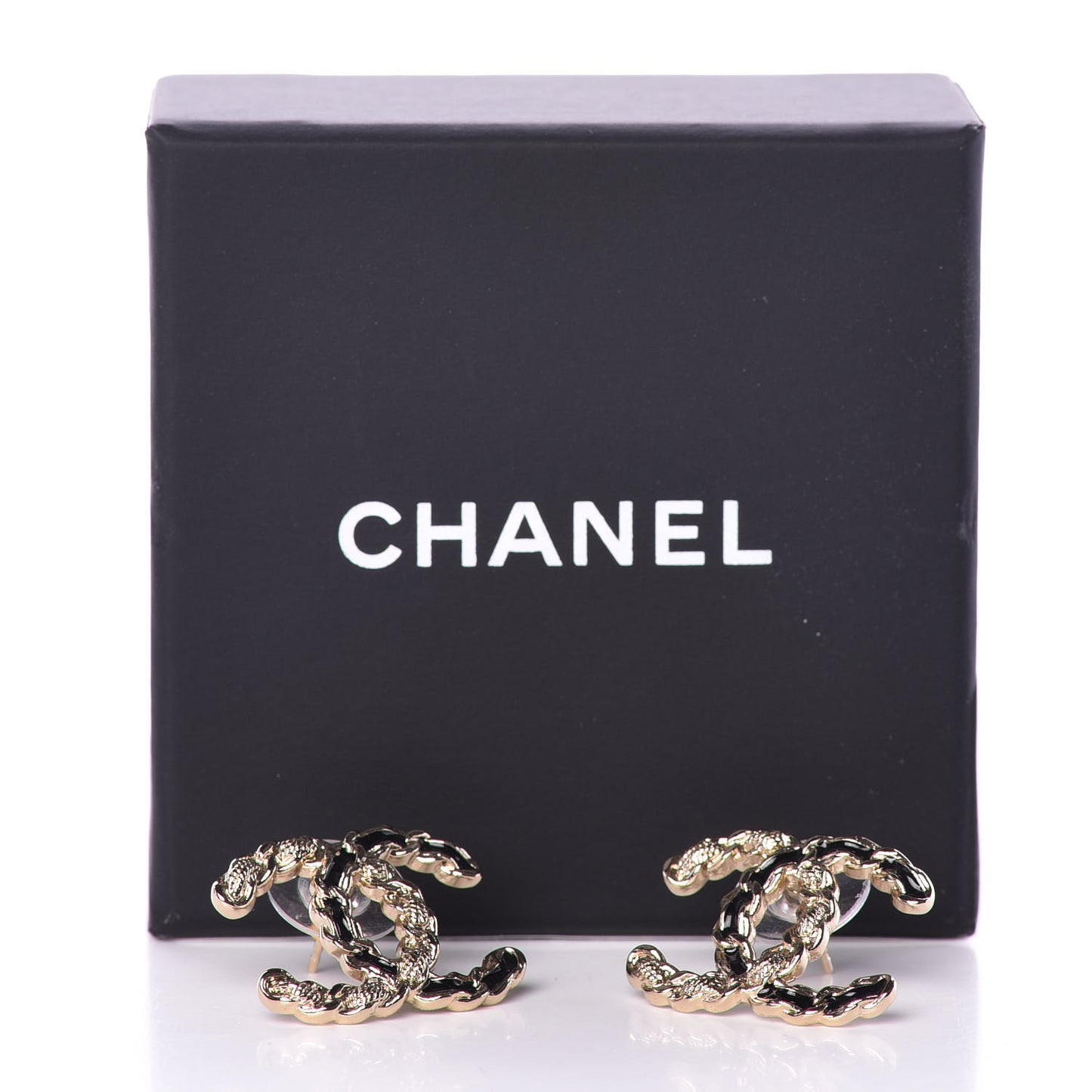 Enamel Metal Chain French New Wave CC Earrings Black Gold