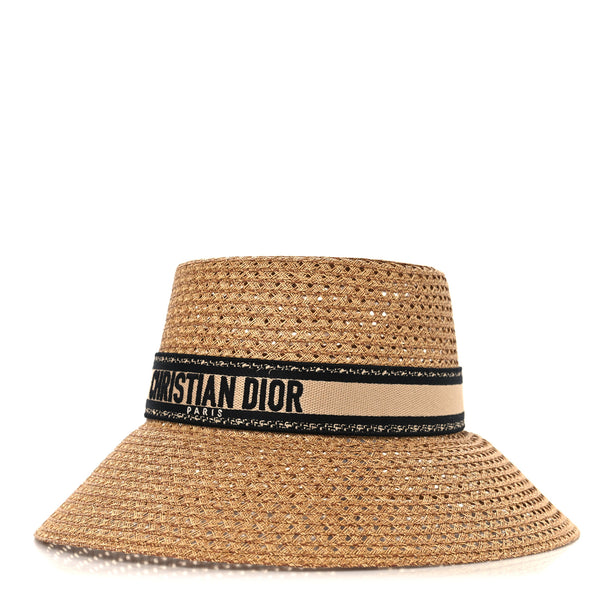 Dior ストローハット Christian Dior Straw Embroidered D-Bobby Large Brim Hat 56 Natural