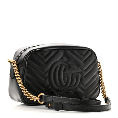 Gucci Calfskin Matelasse Small GG Marmont Chain Shoulder Bag Black 3 of 11