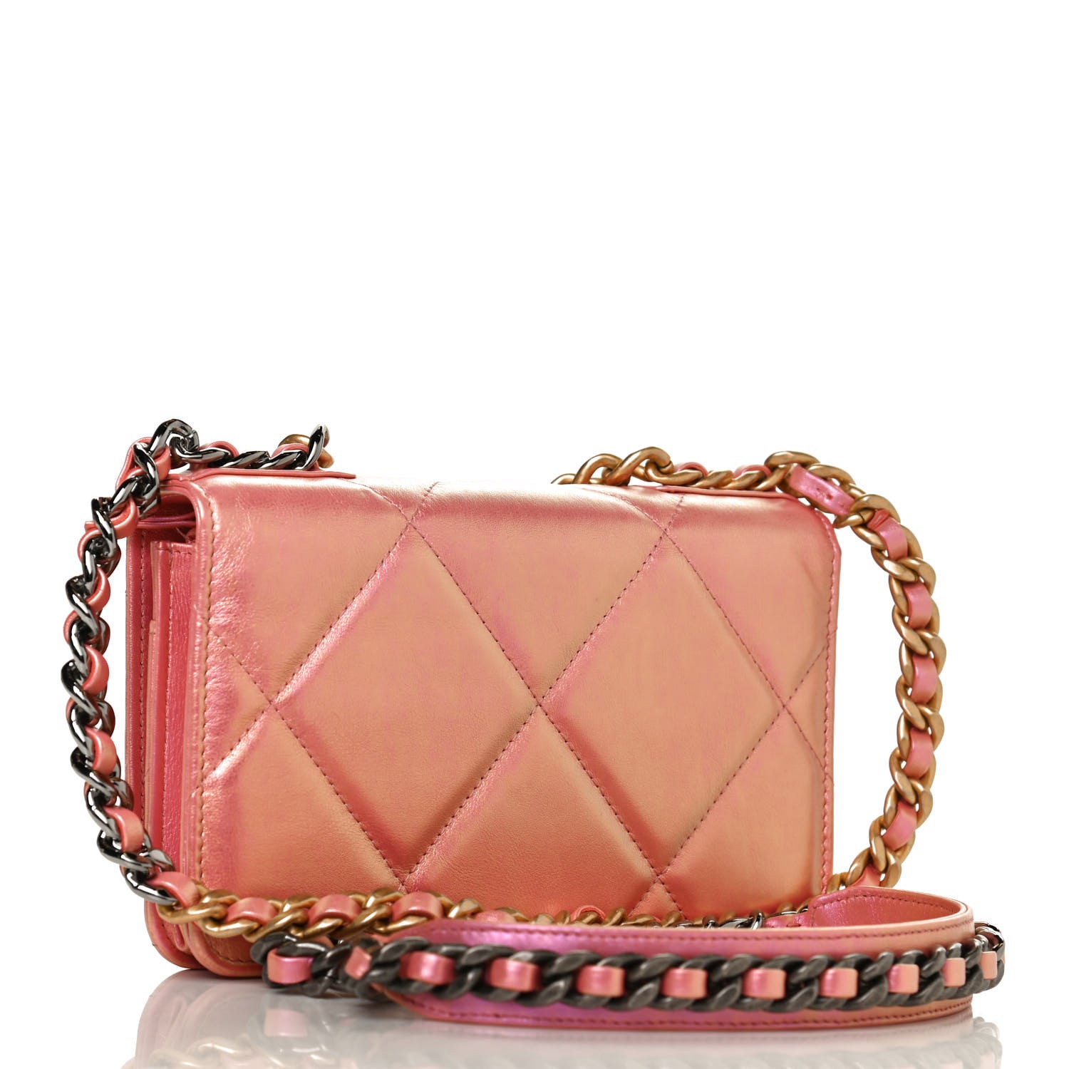 Chanel Iridescent Calfskin Quilted Chanel 19 Wallet On Chain WOC Pink 3 of 11