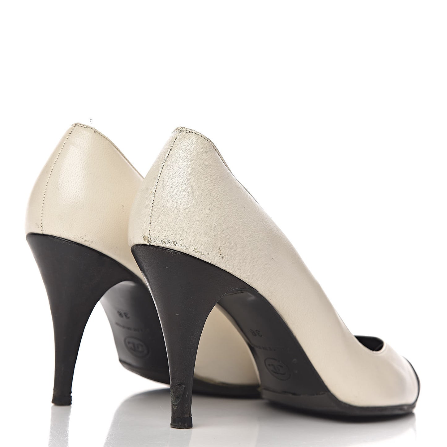 Lambskin Cap Toe Pumps 38 White Black