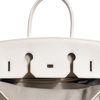 Hermes Taurillon Clemence Lizard Club Birkin 35 Blanc Gris Perle Sanguine 10 of 23