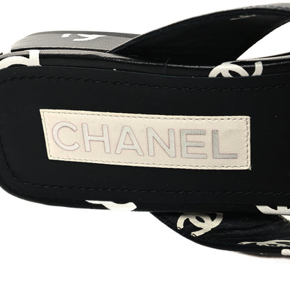 Chanel Lambskin Printed CC Thong Sandals 38 Black White 8 of 8