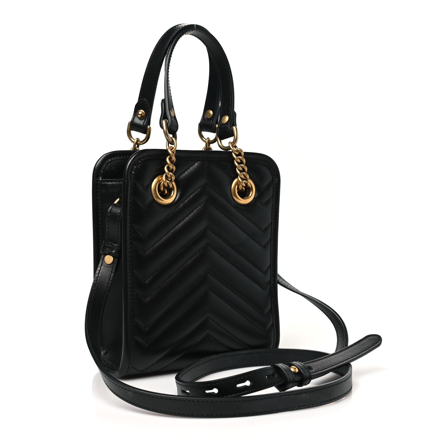 Calfskin Matelasse Chevron Mini GG Marmont Tote Black