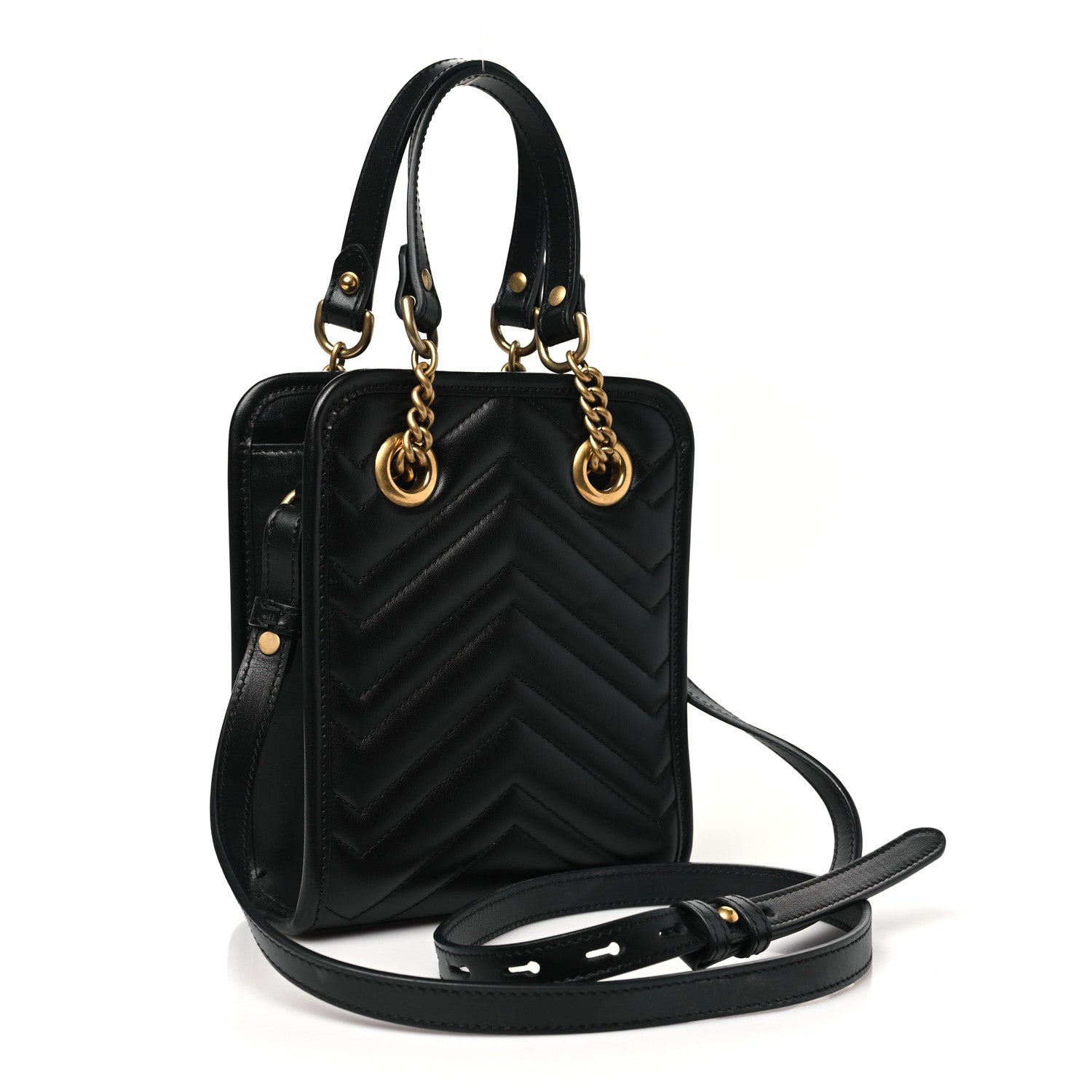 Gucci Calfskin Matelasse Chevron Mini GG Marmont Tote Black 3 of 10