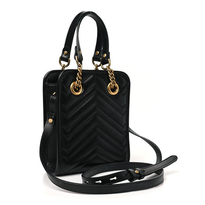 Gucci Calfskin Matelasse Chevron Mini GG Marmont Tote Black 3 of 10
