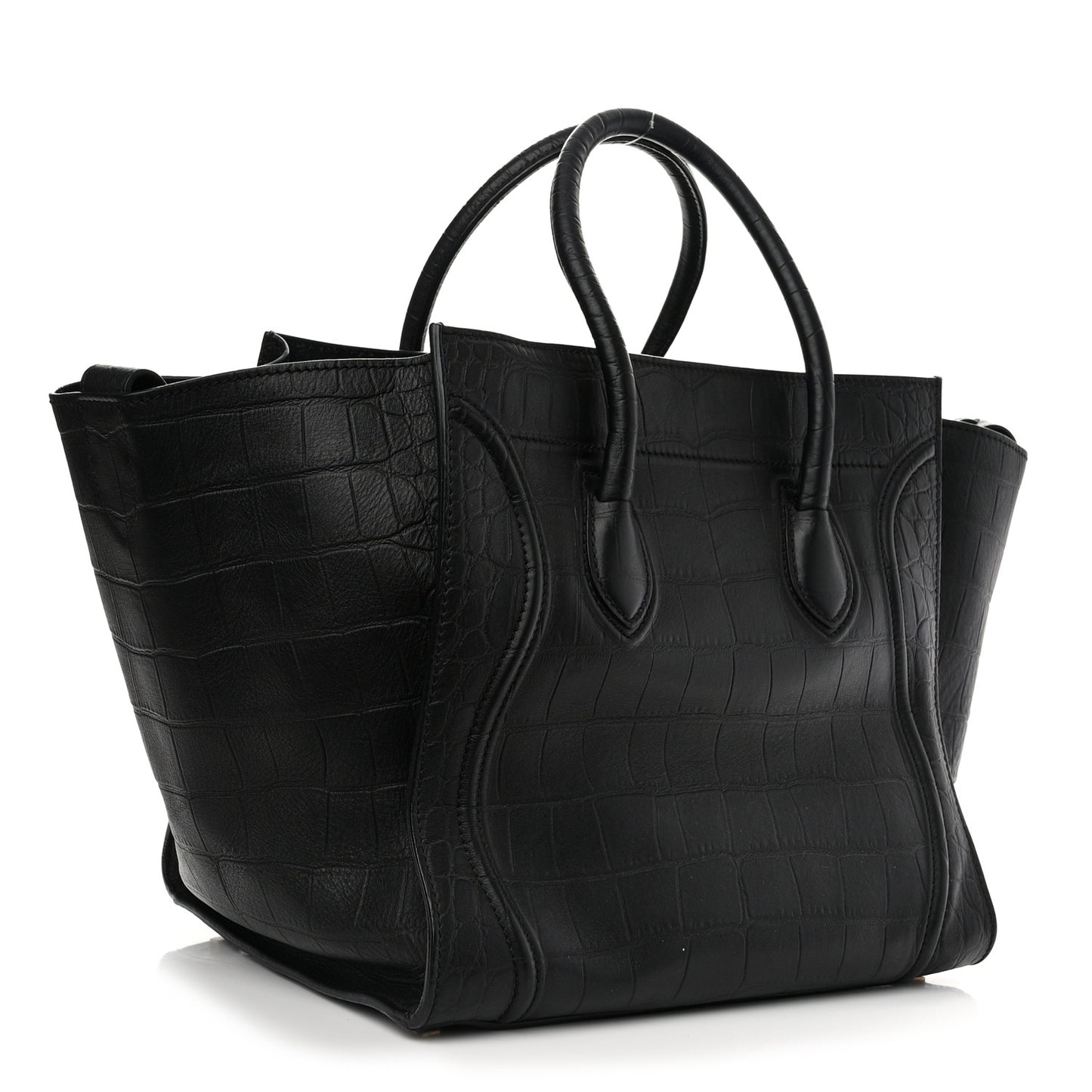 Crocodile Embossed Calfskin Medium Phantom Luggage Black