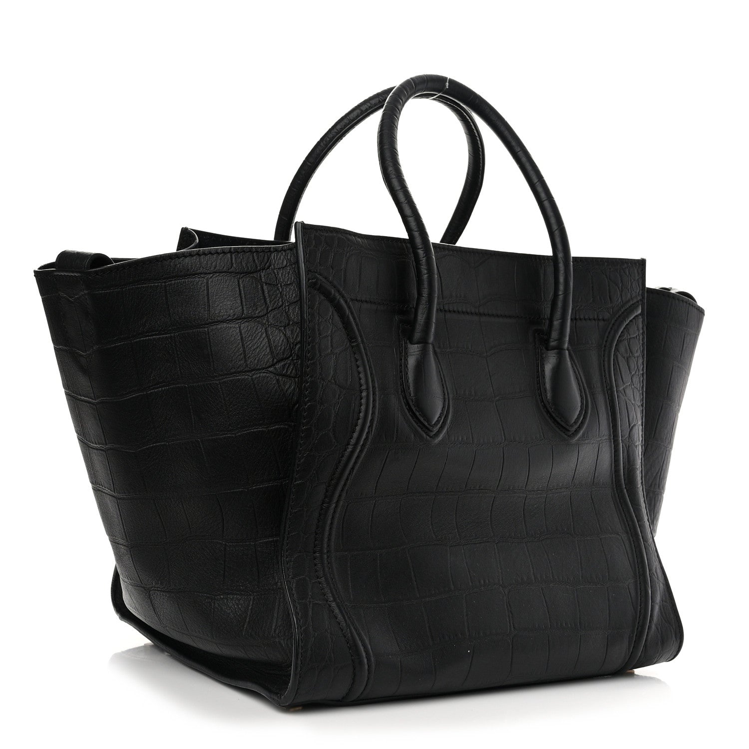 Celine Crocodile Embossed Calfskin Medium Phantom Luggage Black 2 of 10