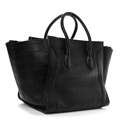 Celine Crocodile Embossed Calfskin Medium Phantom Luggage Black 2 of 10