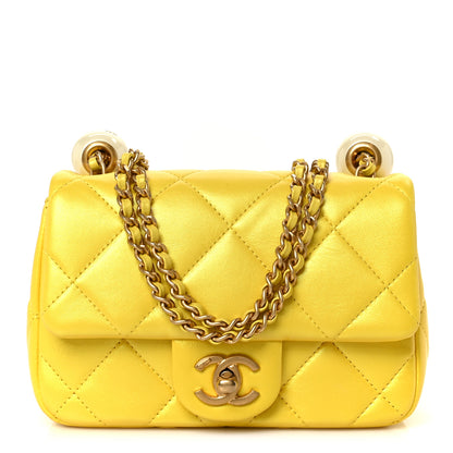 Chanel Pearly Lambskin Pearl Quilted Mini Flap Yellow 1 of 11