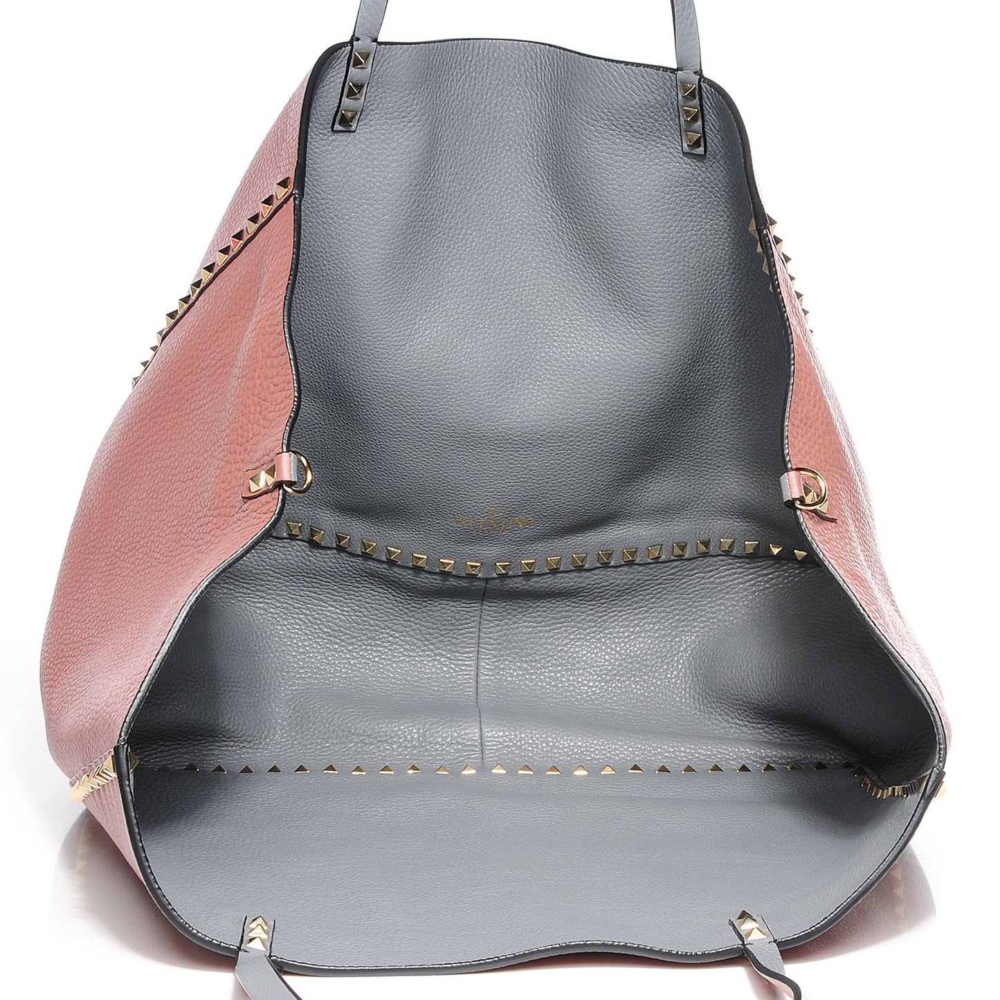 Grained Calfskin Medium Rockstud Reversible Tote Dark Rose Grey