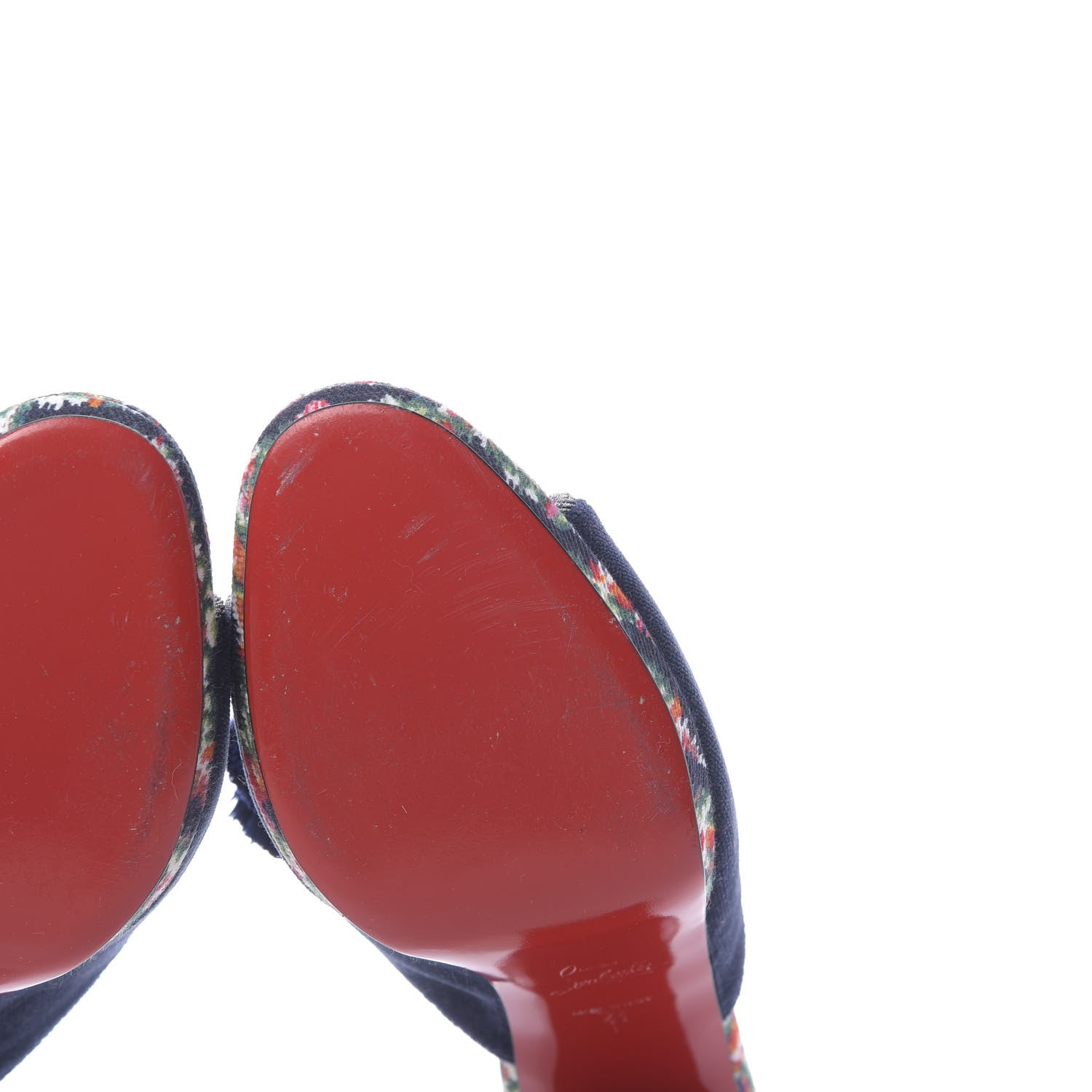 Christian Louboutin Velvet Cotton Denim Fiori Vienne 100 Slide Sandals 41 Multicolor Navy 9 of 10