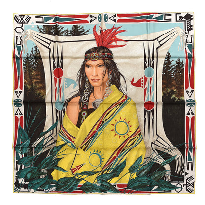 Hermes Silk Wako Ni Scarf 90 Jaune Vert Rouge 1 of 4