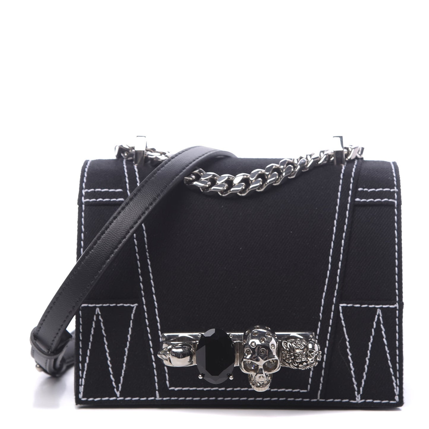 Denim Small Jeweled Knuckle Satchel Dark Denim