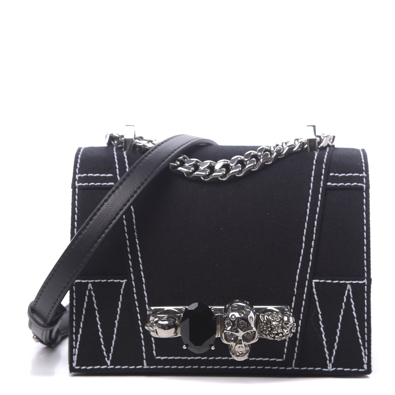 Alexander McQueen Denim Small Jeweled Knuckle Satchel Dark Denim 1 of 11