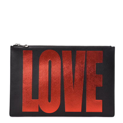 Givenchy Calfskin Love Print Medium Flat Pouch Black 1 of 8