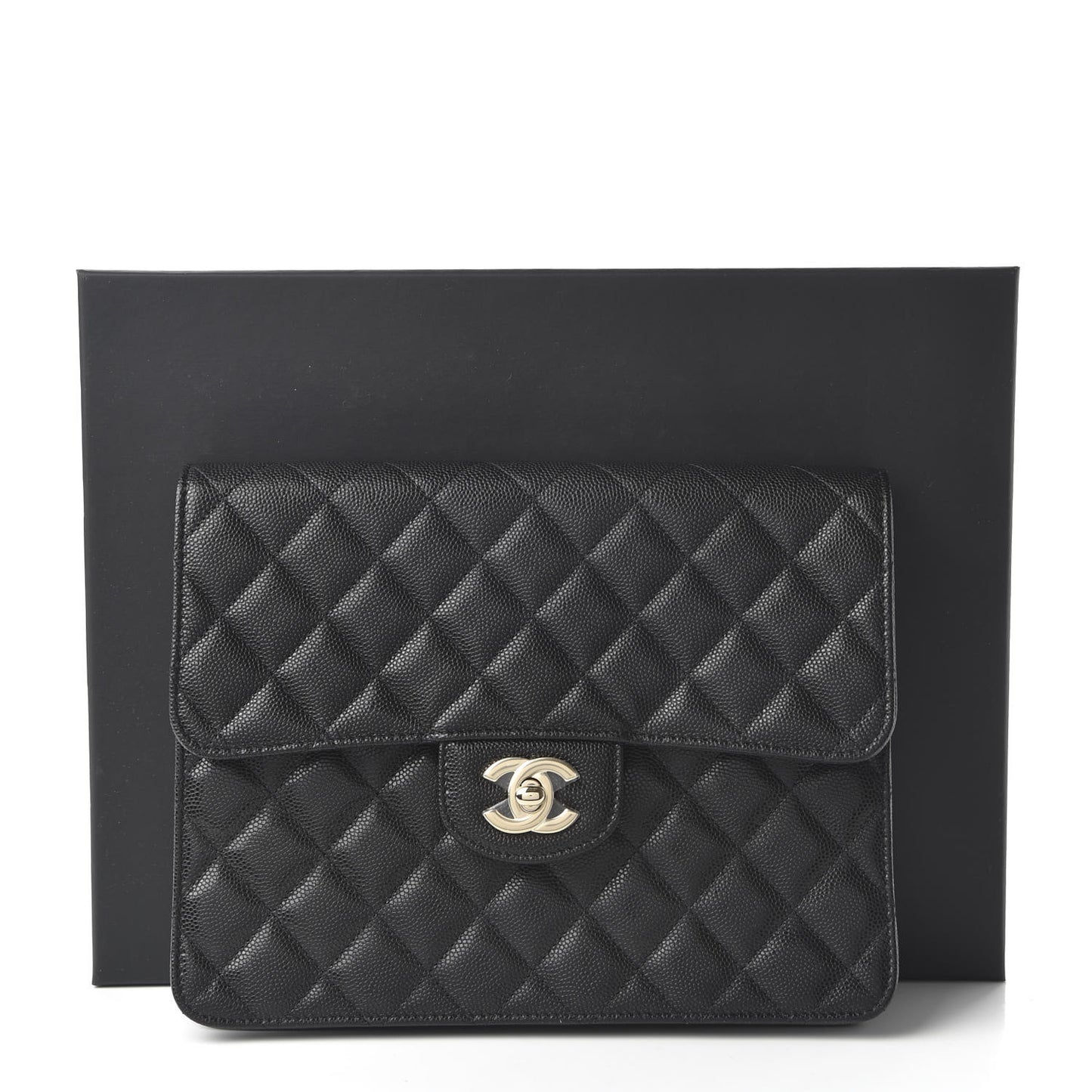 Caviar Quilted Square Flap Clutch Black