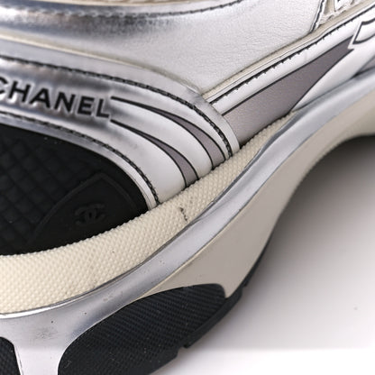Chanel Fabric Laminated Calfskin Stretch CC Sneakers 39 White Silver 10 of 10