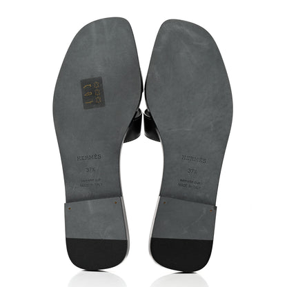Hermes Box Calfskin Oran Sandals 37.5 Black 5 of 9