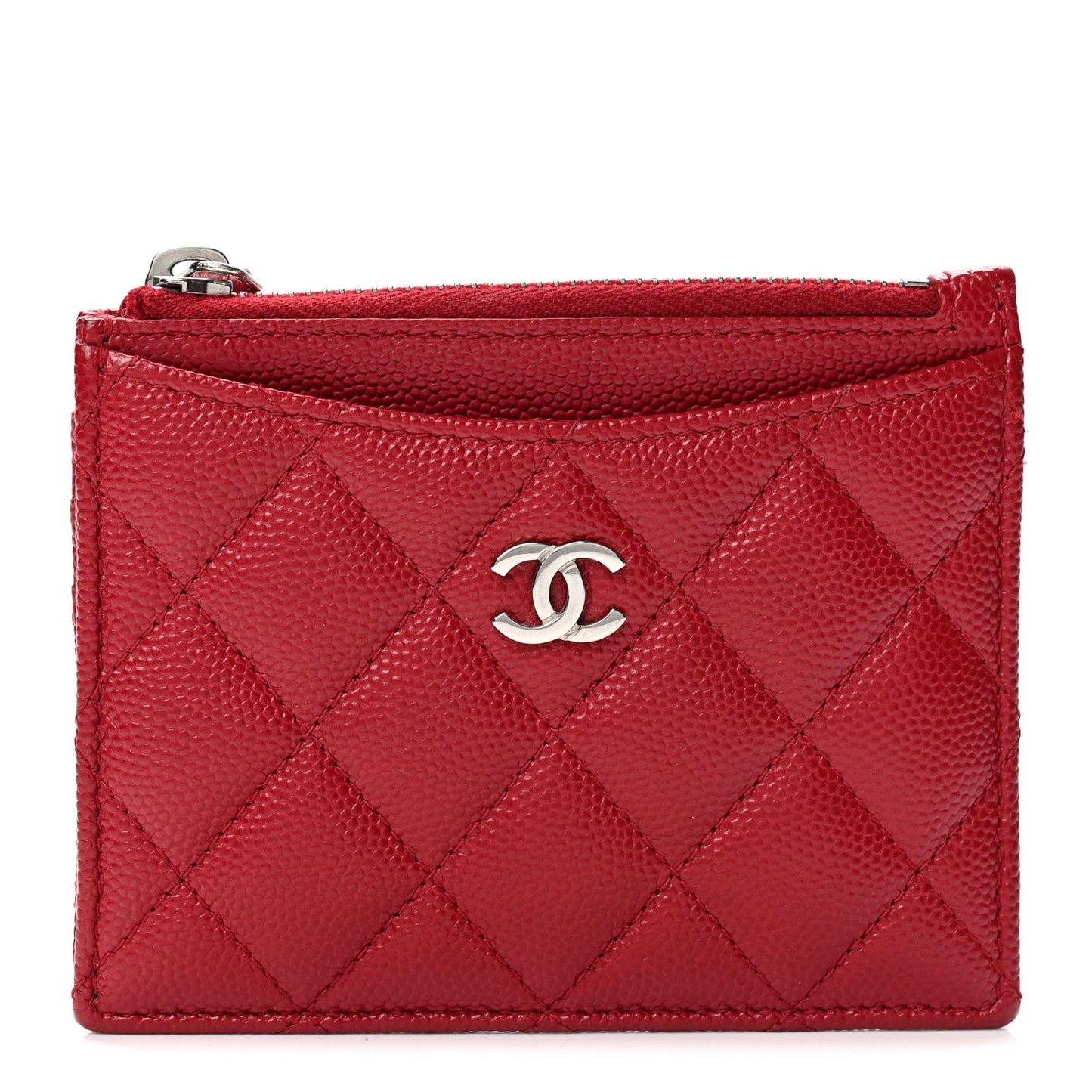 Caviar Quilted CC Zip Card Holder Red