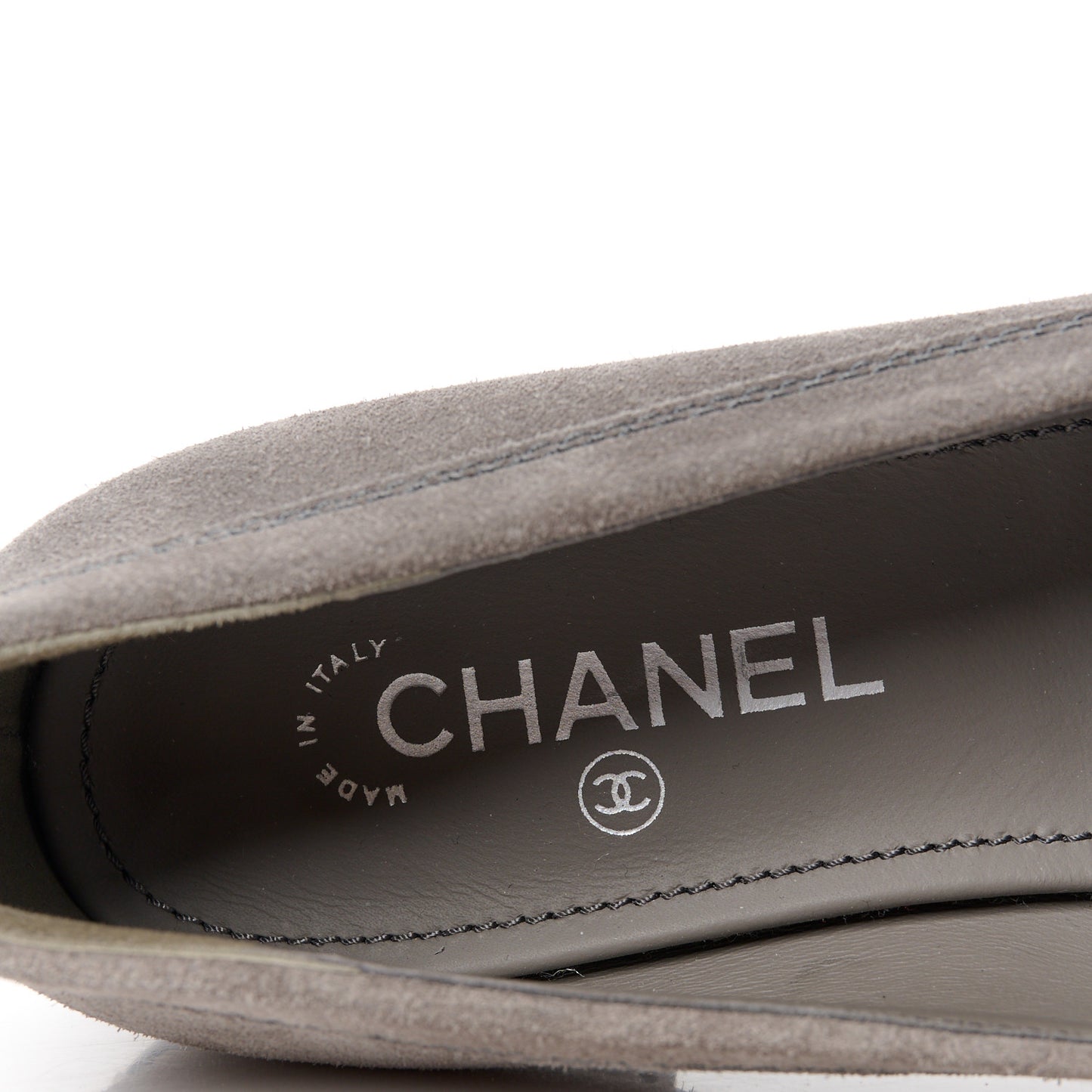 Suede Calfskin CC Chain Mocassin Loafers 40 Grey