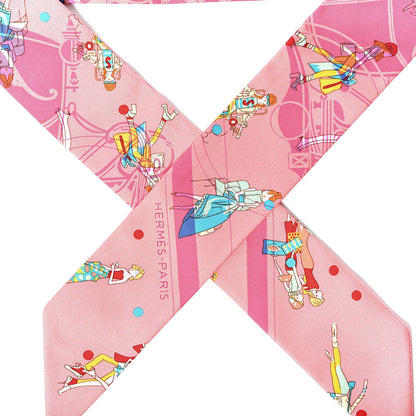 Hermes Silk Ex-Libris Les Parisie Twilly Rose Malabar Jaune 4 of 5