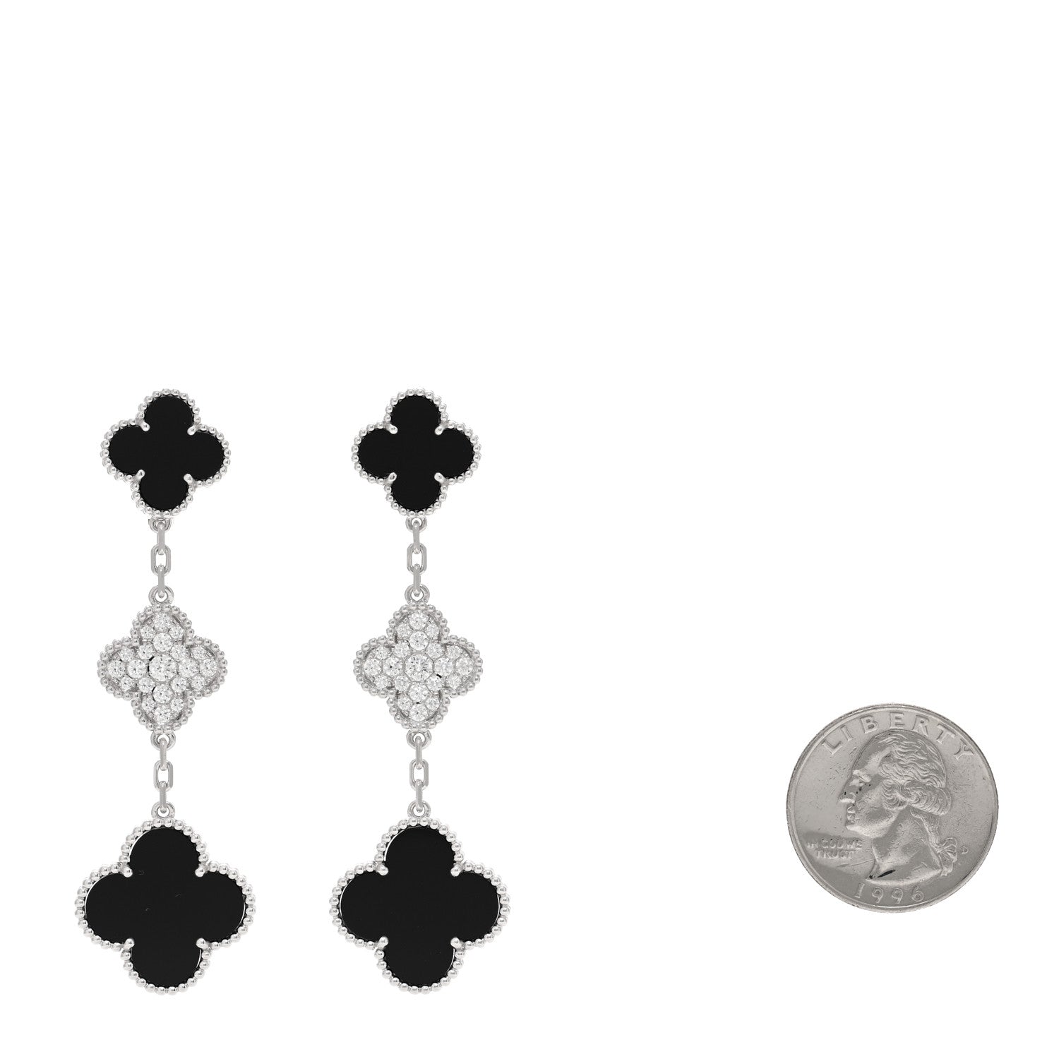 Van Cleef & Arpels 18K White Gold Diamond Black Onyx Magic Alhambra 3 Motifs Earrings 2 of 5