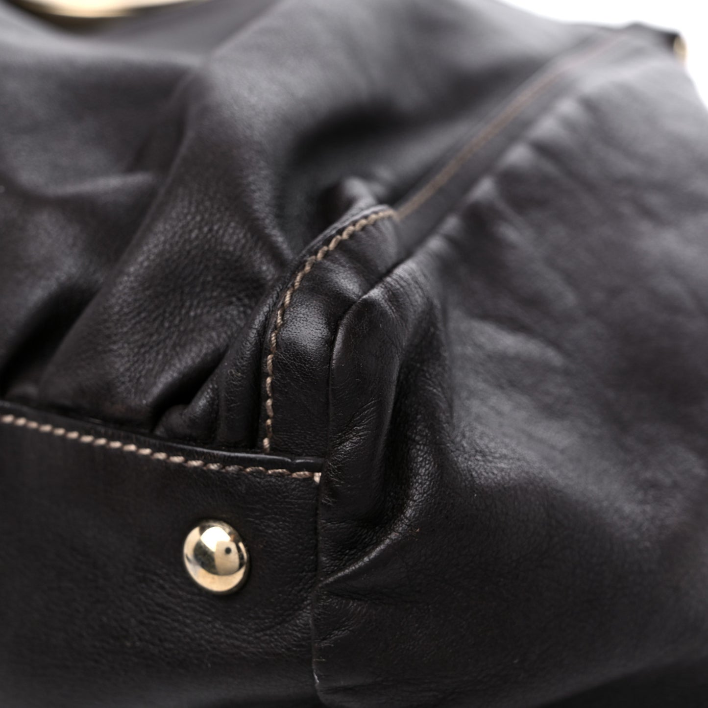 Calfskin Large D Gold Ring Shoulder Bag Chocolate
