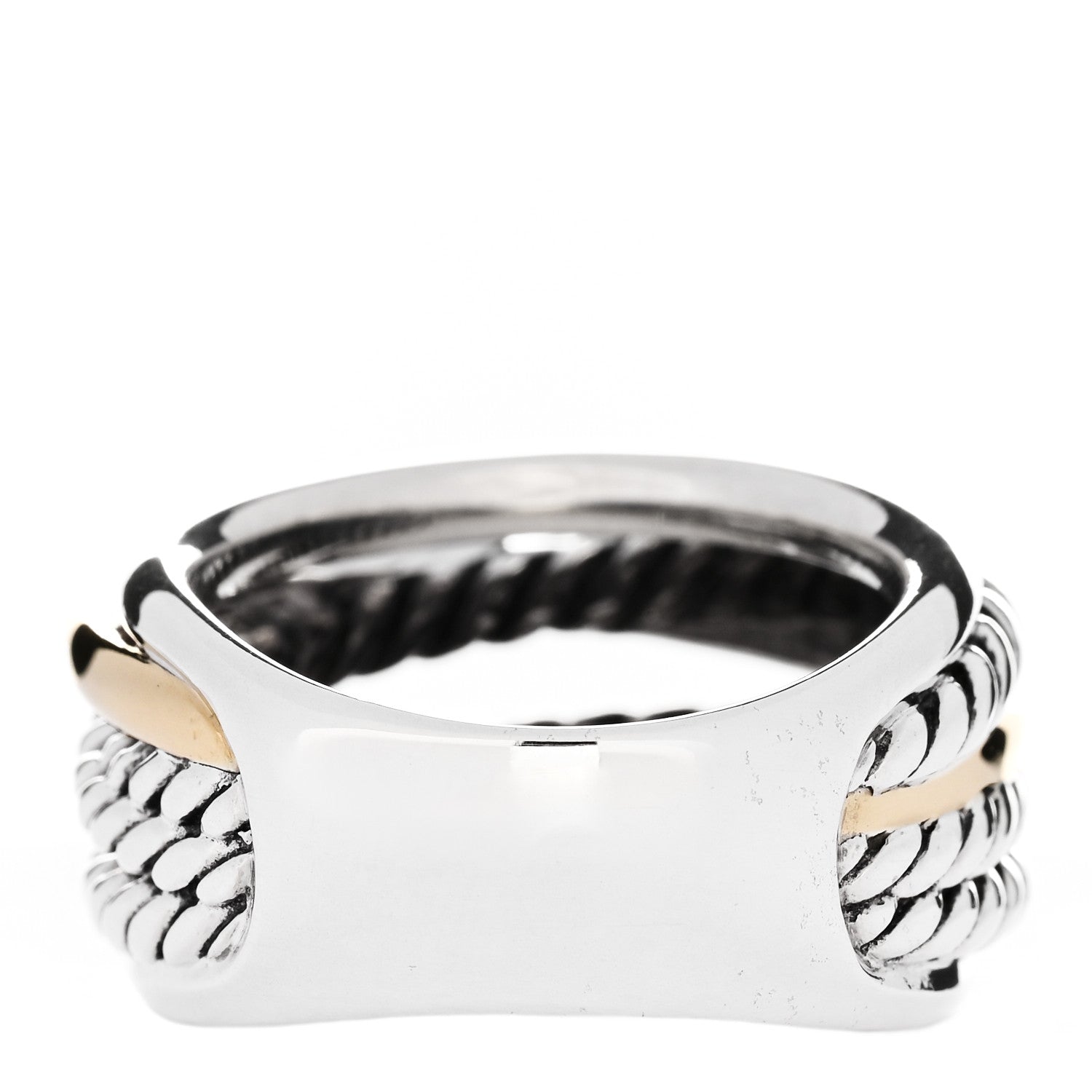 David Yurman Sterling Silver 14K Yellow Gold Wide Crossover Ring 54 7 3 of 4