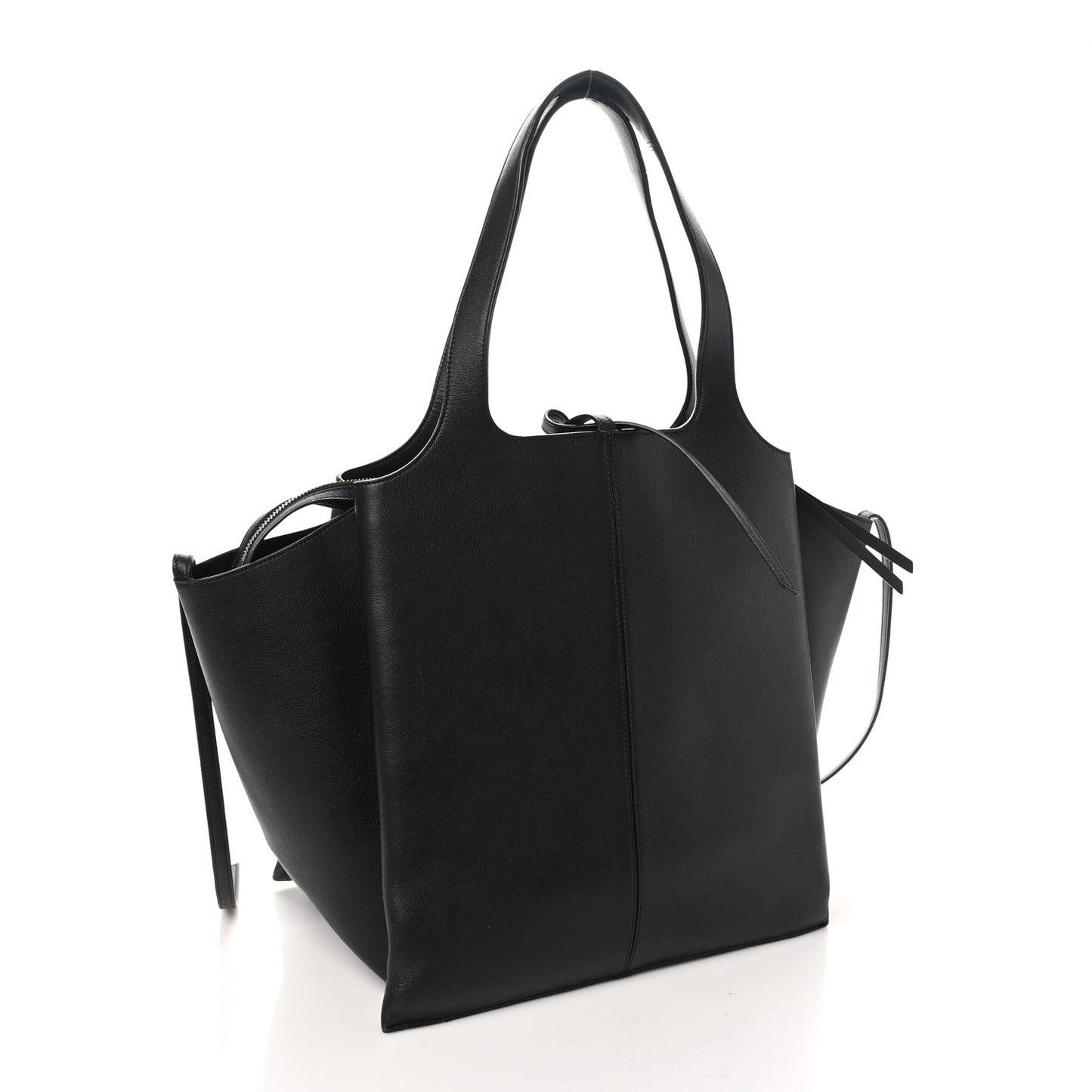 Supple Natural Calfskin Vertical Tri-Fold Bag Black