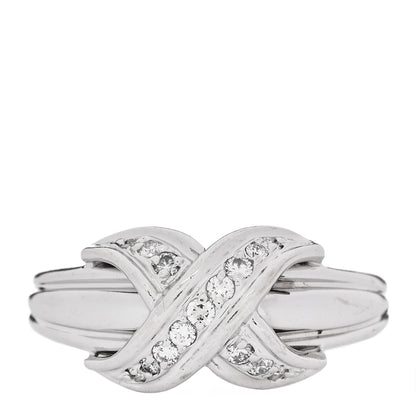 Tiffany 18K White Gold Diamond Signature X Ring 56 7.5 1 of 5