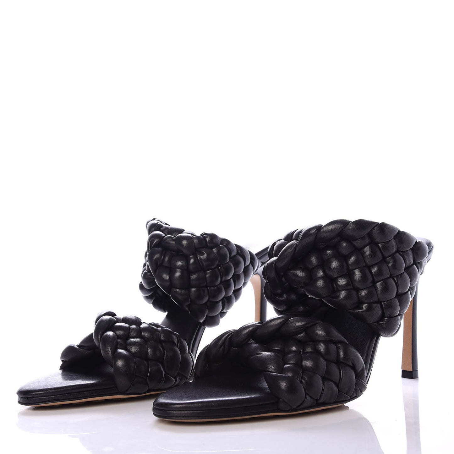Nappa Twisted Padded Intrecciato Curve Slide Sandals 38.5 Black