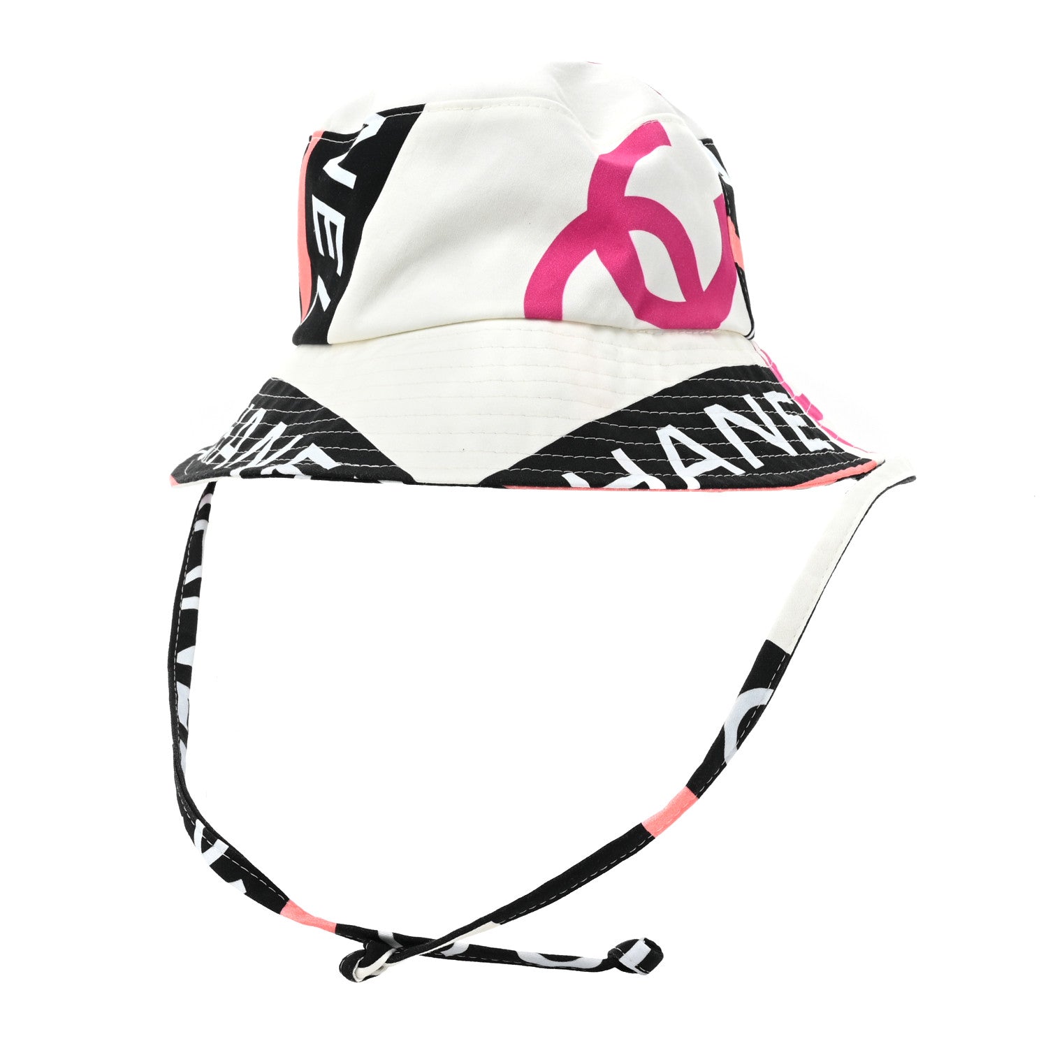 Chanel Cotton Logo Cloche Hat M Ecru Black Pink 3 of 5
