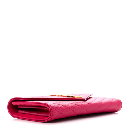 Saint Laurent Grain De Poudre Matelasse Chevron Monogram Flap Wallet Fuxia 4 of 9