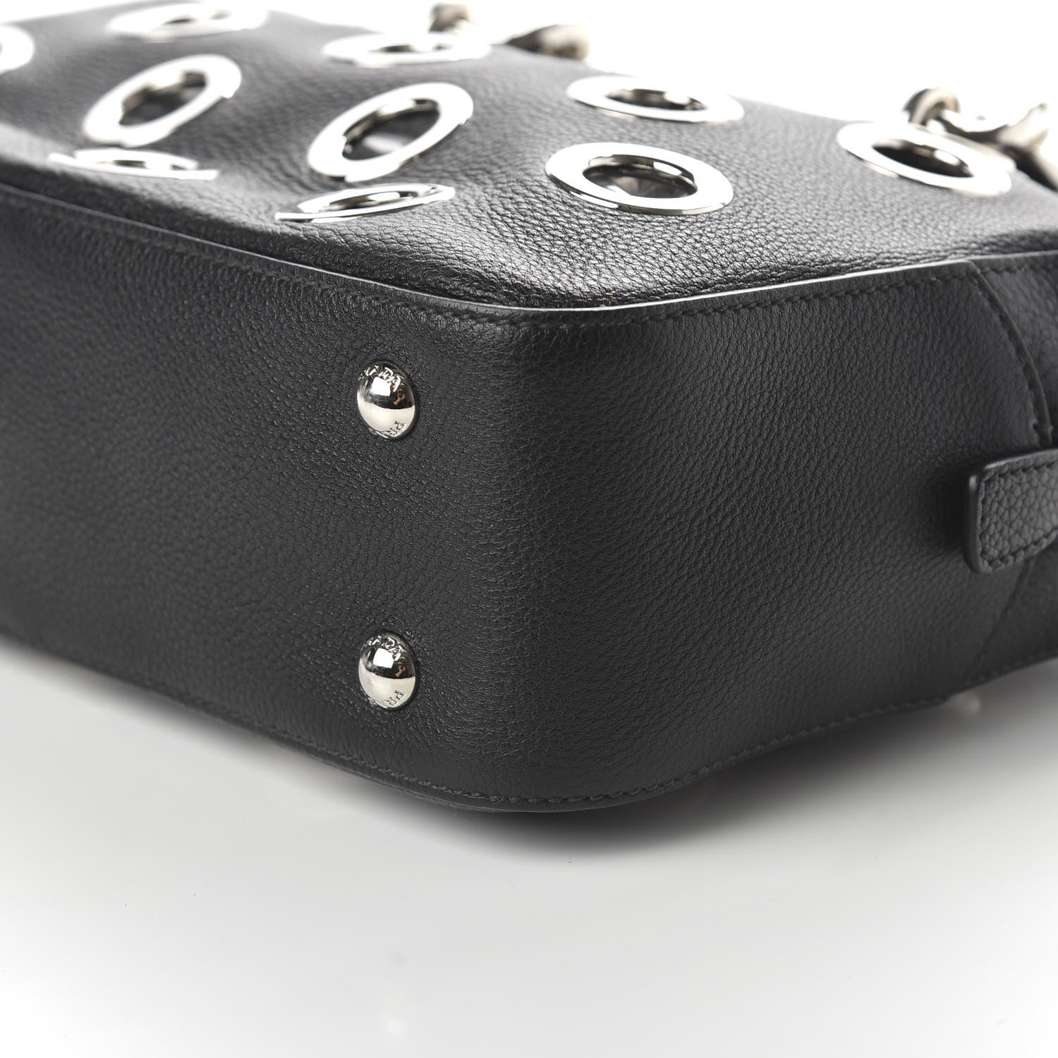 Prada Vitello Daino Grommet Chain Satchel Bag Black 8 of 10