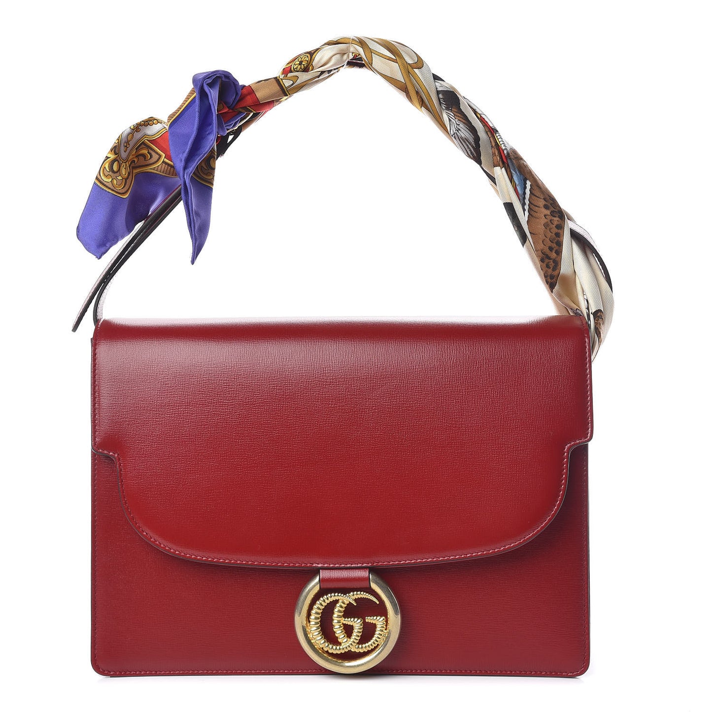 Textured Calfskin Silk Scarf Medium Torchon GG Ring Shoulder Bag Red