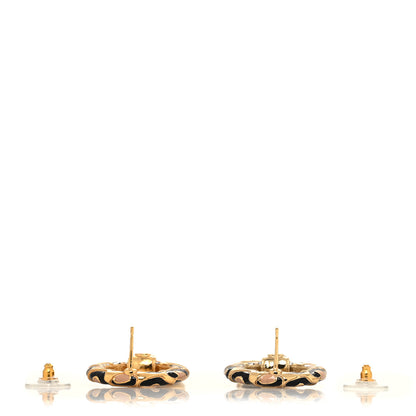 Chanel Resin CC Heart Drop Earrings Gold Black Beige 3 of 4
