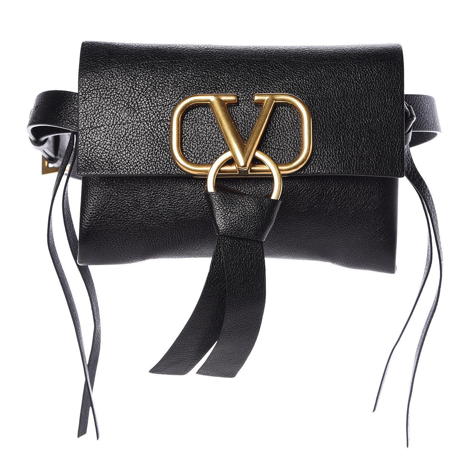 Valentino Garavani Textured Patent Calfskin VRing Belt Bag Black 1 of 9