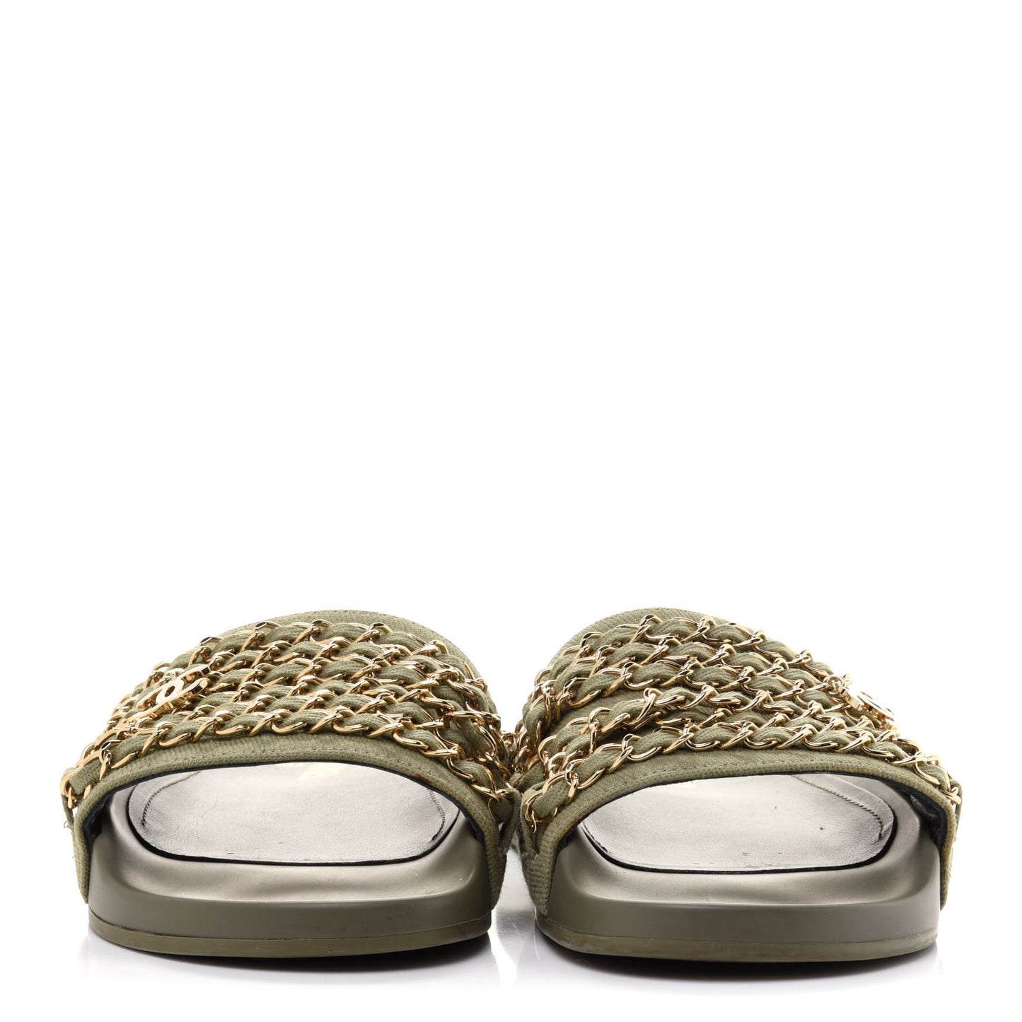 Canvas Chain Flat Sandals 36 Khaki